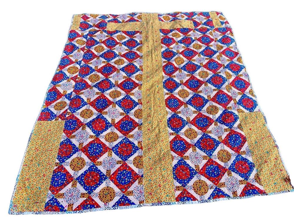 Vintage Handmade Cross Quilt Queen Size